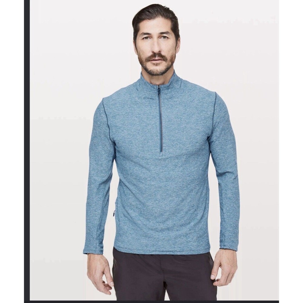 Lululemon Men’s M Blue Heathered Surge Warm Half Zip Pullover Pocket Zip W3AN8S